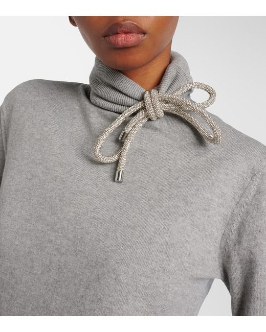 Area Gray Embellished Cotton And Cashmere Turtleneck Sweater