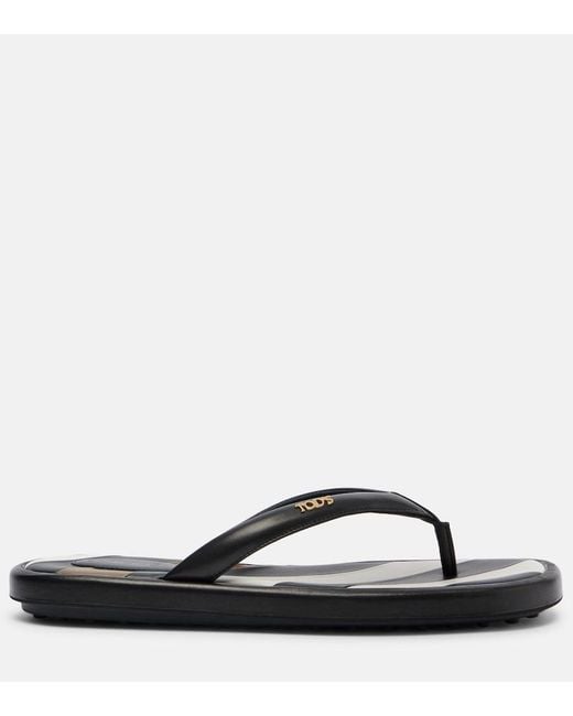 Tod's Black Leather Thong Sandals