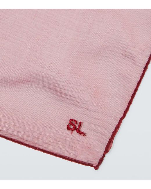 Saint Laurent Pink Logo Embroidered Muslin Pocket Square for men