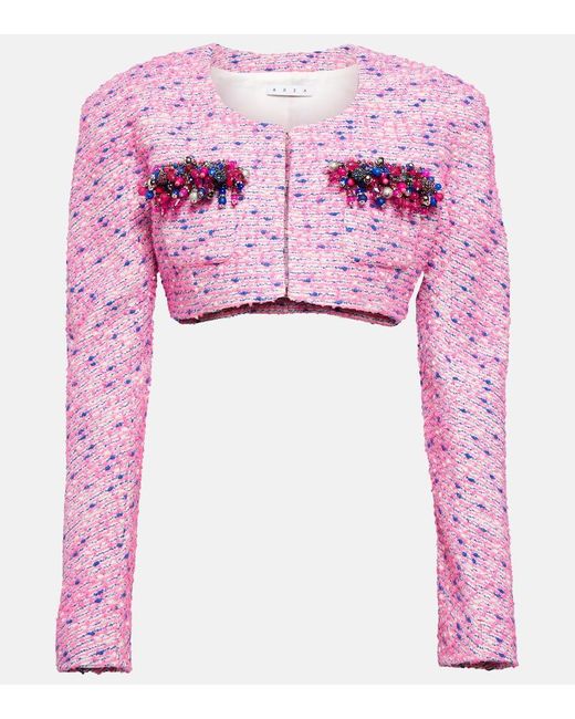 Area Pink Verzierte Cropped-Jacke Aus Boucle