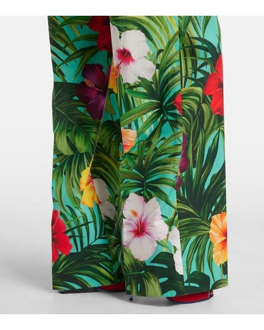 Dolce & Gabbana Green Floral Cotton Wide-Leg Pants