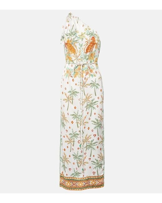 Poupette Metallic Isabelle Printed One-Shoulder Kaftan