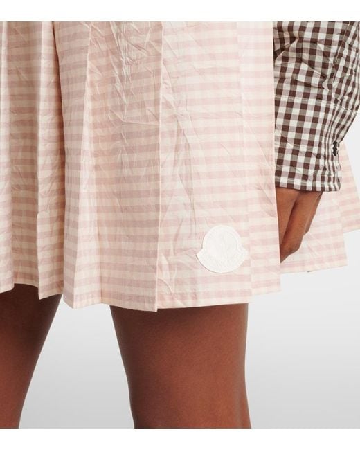 Moncler Natural Checked Pleated Cotton-Blend Miniskirt