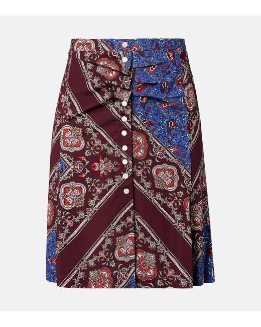 Rabanne Purple Gathered Paisley Printed Miniskirt