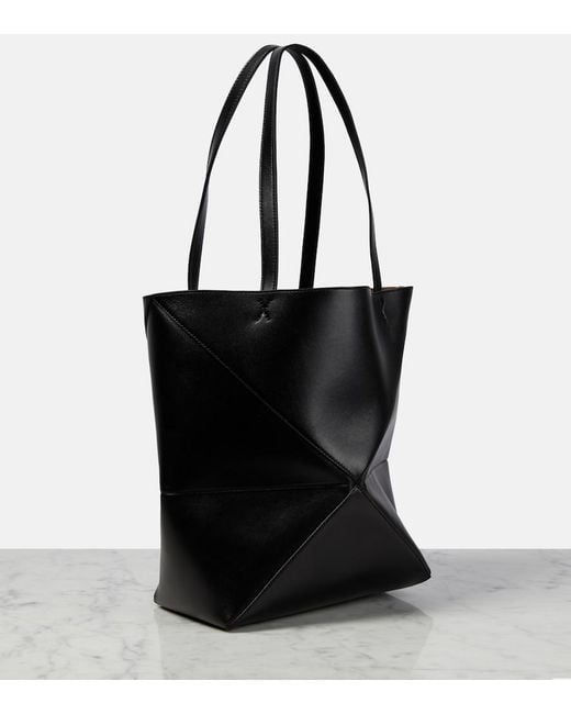Loewe Black Puzzle Fold Medium Leather Tote Bag