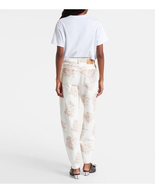 Jean Ample Stary A Fleurs Ganni en coloris White