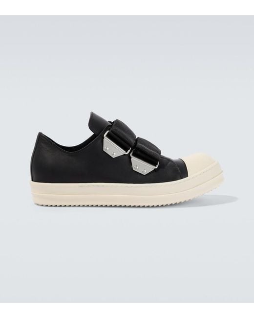 Rick Owens Black Low Strap Sneaks Leather Sneakers for men