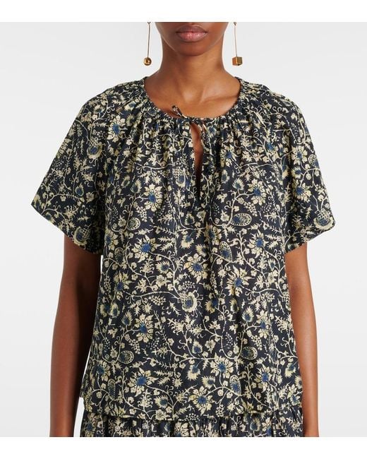 Ulla Johnson Gray Sena Printed Cotton-Blend Top