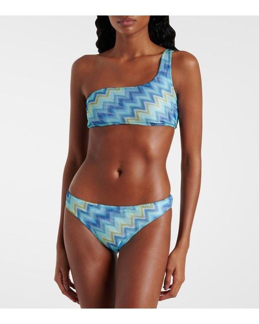 Missoni Blue Zigzag One-Shoulder Bikini