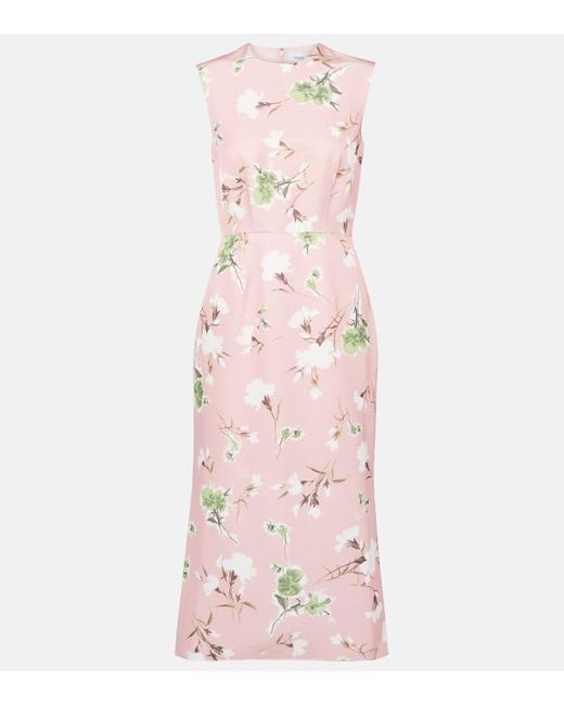 Erdem Pink Floral Cotton-Blend Faille Midi Dress
