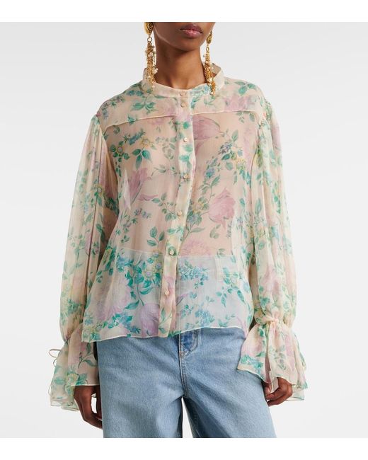 Blusa Abullonada Seda Chloé de color Multicolor