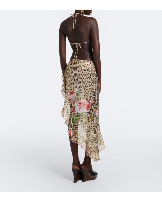 Roberto Cavalli Natural Leopard-Print Silk Beach Cover-Up