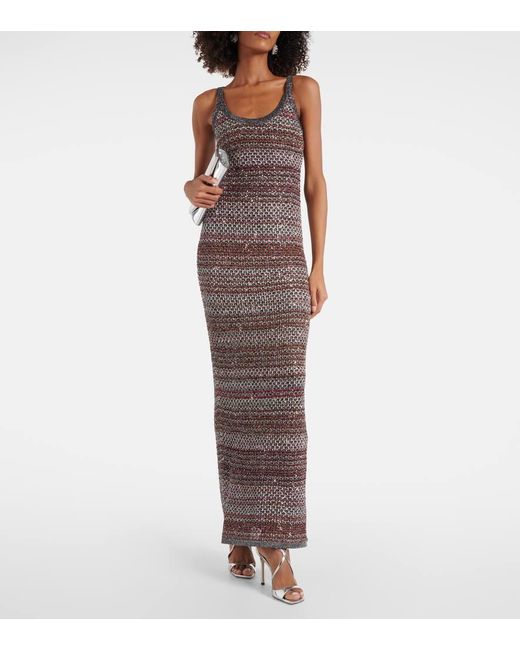 Missoni Brown Striped Sequined Maxi Dress