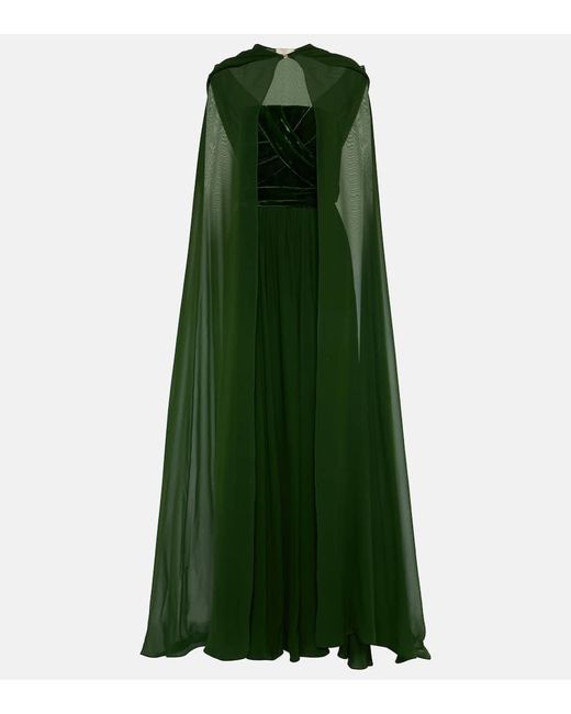 Elie Saab Green Strapless Velvet And Silk-blend Gown
