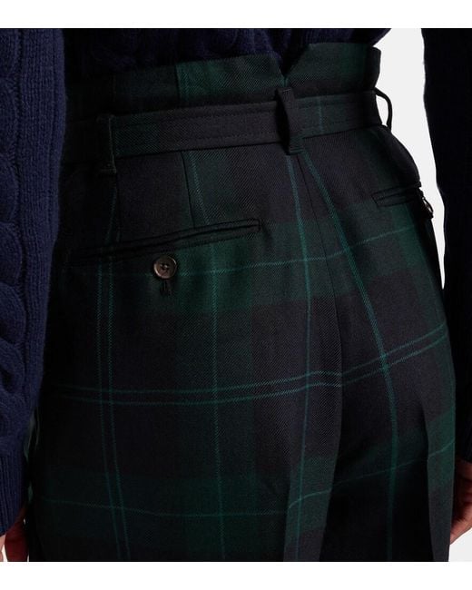 Polo Ralph Lauren Blue Belted Checked High-Rise Wool Tapered Pants
