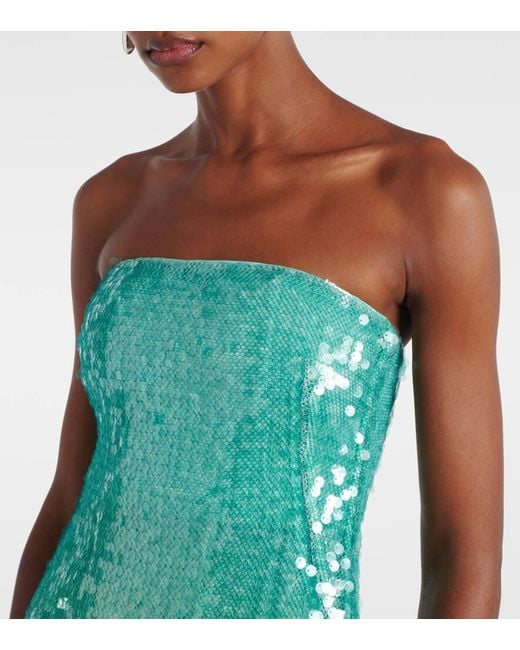 Jonathan Simkhai Green Translucent Sequined Semi-Sheer Gown