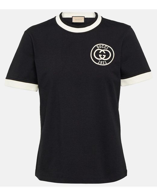 Gucci Black T-Shirt Interlocking G aus Baumwoll-Jersey