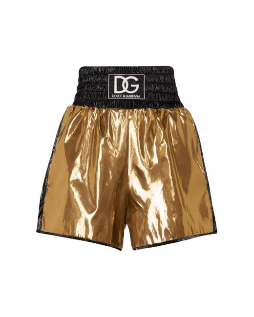 Dolce & Gabbana Synthetic High-rise Nylon Shorts in Gold (Metallic) - Lyst