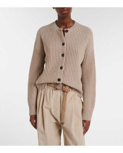 Brunello Cucinelli Natural Ribbed-Knit Cashmere And Wool-Blend Cardigan