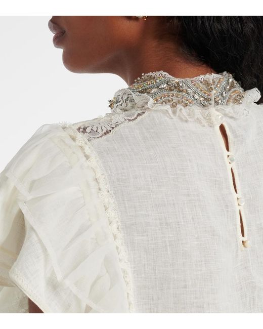 Valentino White Ruffled Lace And Linen Minidress