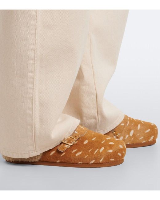 Ancient Greek Sandals Natural Vasilitsa Shearling-Trimmed Calf Hair Clogs