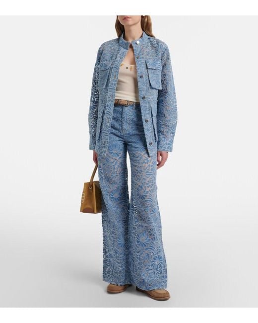 Veronica Beard Blue Taylor Floral Wide-Leg Jeans