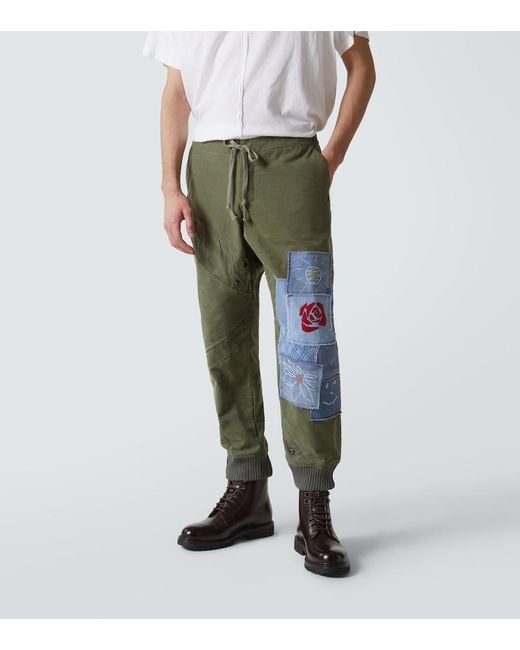 Greg Lauren Green Patchwork Cotton Sweatpants for men