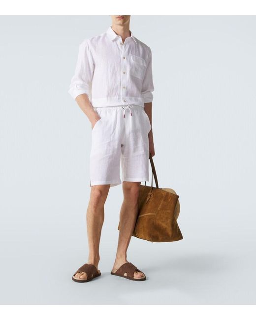 Kiton White Linen Shorts for men