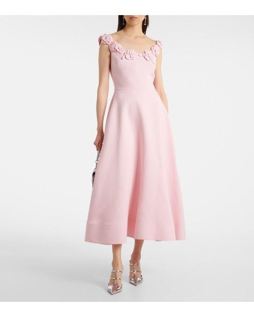 Valentino Pink Crepe Couture Floral-Applique Midi Dress