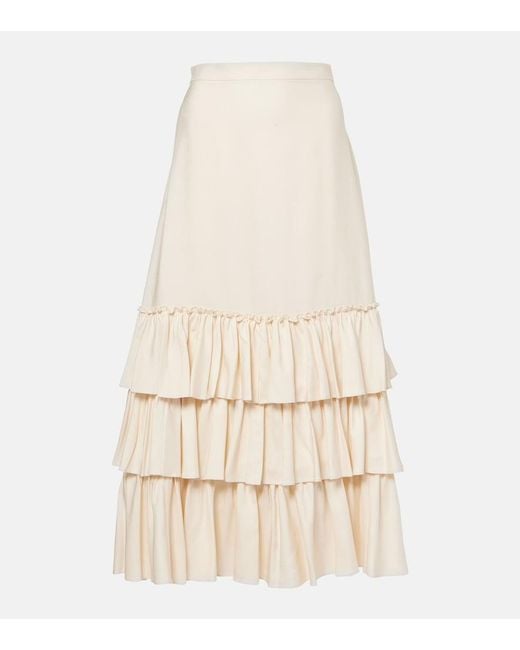 Valentino Natural Ruffled Silk Maxi Skirt