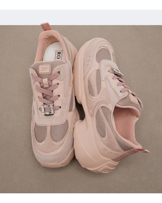 Roger Vivier Pink Viv' On The Run Embellished Sneakers