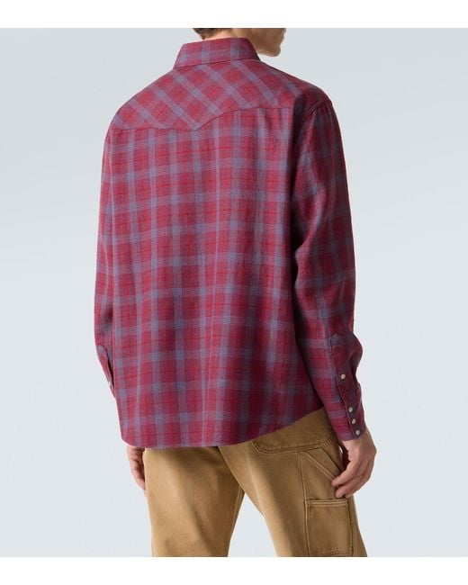 Visvim Purple Four Corners Checked Wool And Linen Shirt for men