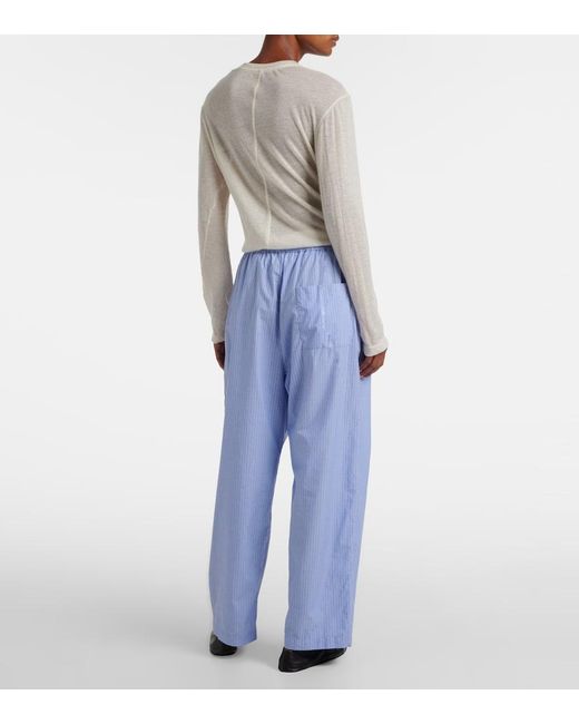 The Row Blue Orien Striped Cotton Wide-Leg Pants