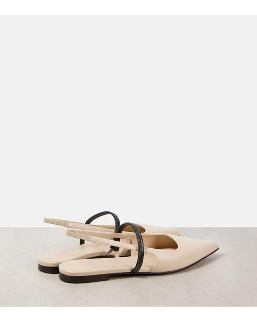 Brunello Cucinelli Natural Pointy Leather Slingback Pumps