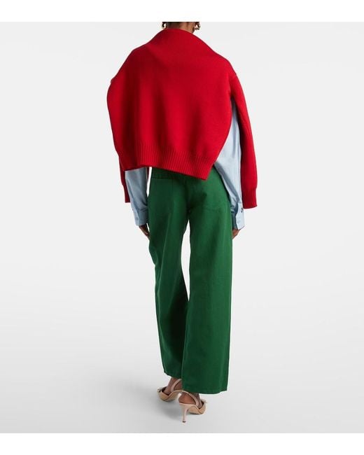 Max Mara Green Max Mara Onorata Cotton And Linen Wide-Leg Pants