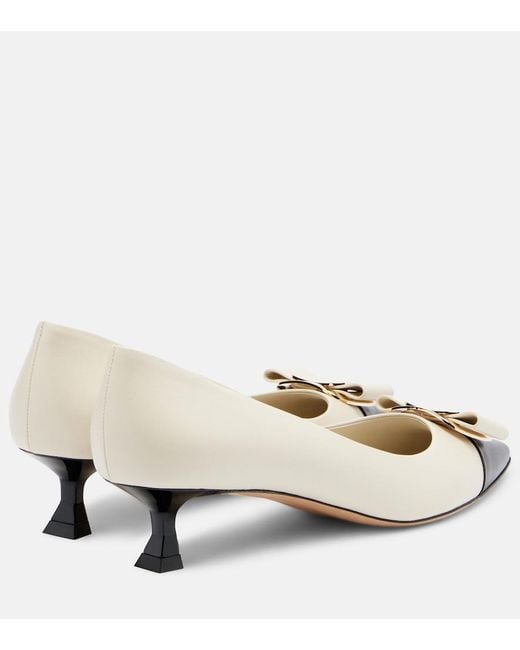Ferragamo Natural Zelma Bow-Detail Leather Pumps