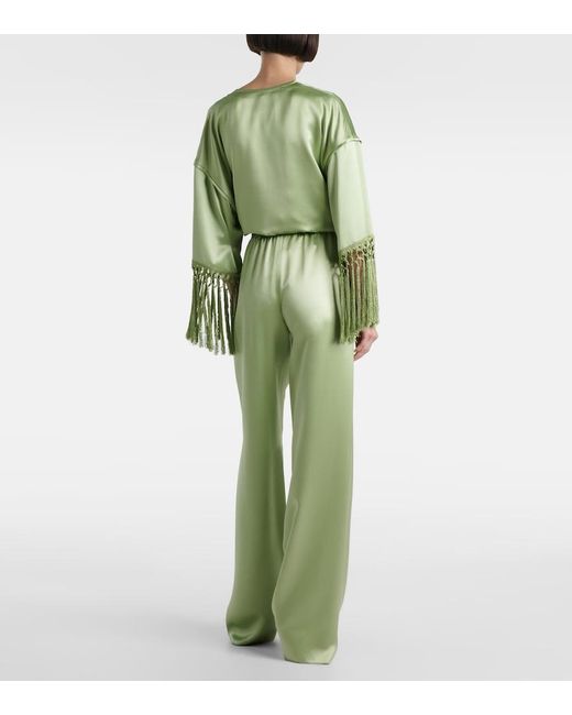 Valentino Green High-Rise Silk Duchesse Wide-Leg Pants