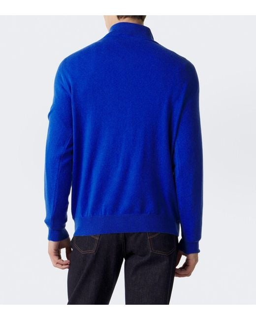 Kiton Blue Cashmere Half-Zip Sweater for men