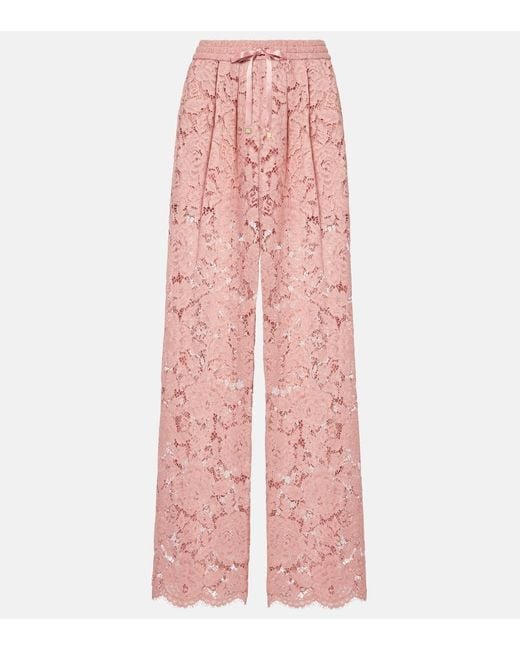 Dolce & Gabbana Pink Lace Wide-Leg Trousers