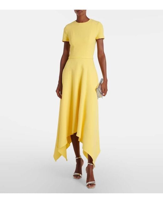 Vestido Midi Asimetrico Okimi De Crepe Safiyaa de color Yellow