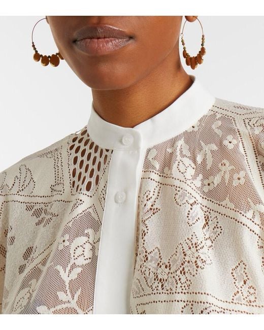 LaDoubleJ White Foulard Cotton-Blend Lace Shirt