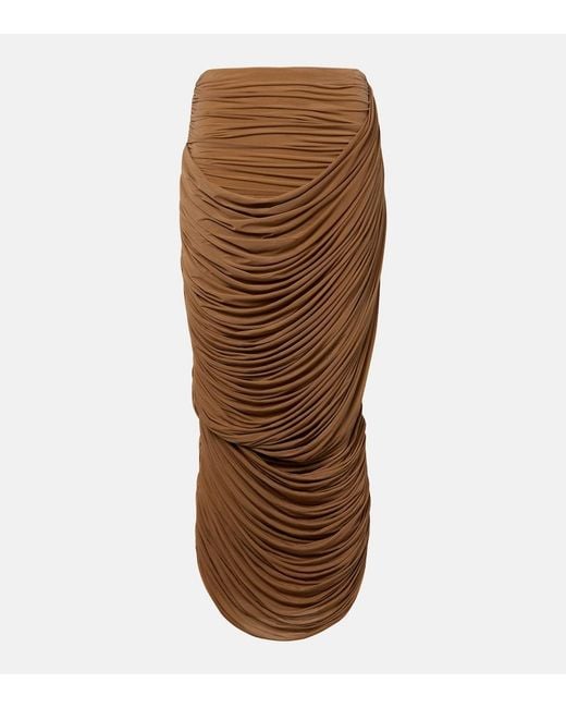 Magda Butrym Brown Draped Ruched Jersey Midi Skirt