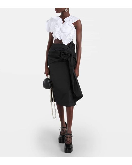 Simone Rocha Black Floral-applique Pencil Skirt