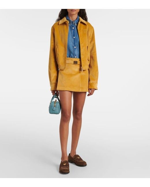 Miu Miu Yellow Minirock Aus Baumwoll-Cord