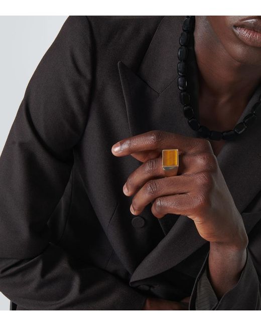 Anello Con Occhio Di Tigre di Dries Van Noten in White da Uomo