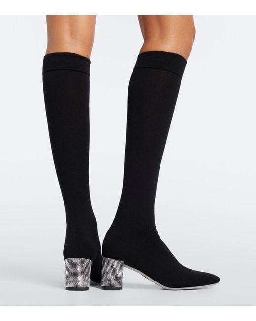 Rene Caovilla Black Sonia Crystal-Embellished Knee-High Boots
