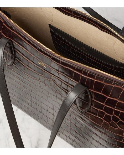 Totême Black Croc-Effect Leather Tote Bag