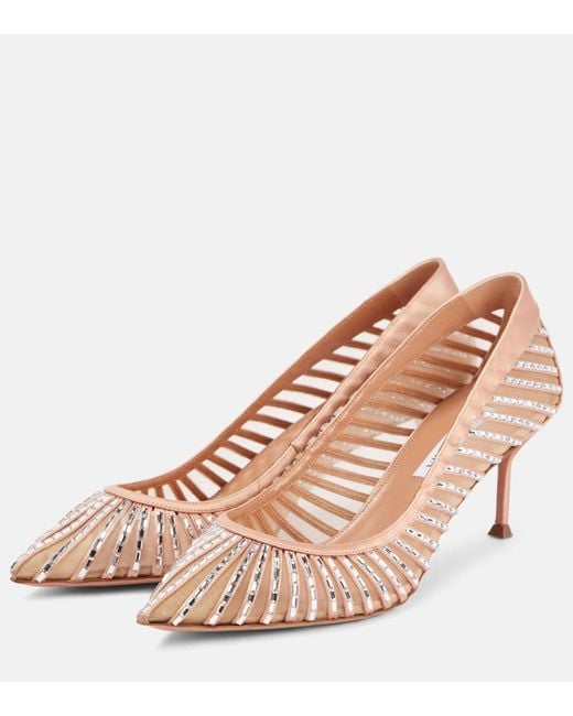 Aquazzura Pink Passions Crystal 65 Satin Pumps