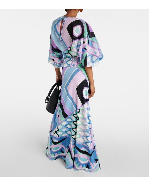 Emilio Pucci Blue Vivara Satin Jersey Maxi Skirt