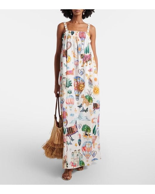 Camilla White Embellished Printed Cotton Maxi Dress